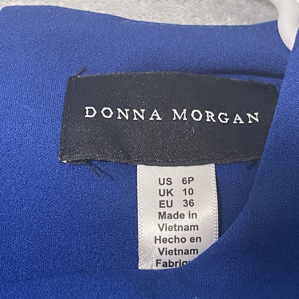 Donna Morgan Dress Women Small 6P Sapphire Blue Faux-Wrap A-Line Flutter Sleeves - Picture 2 of 9